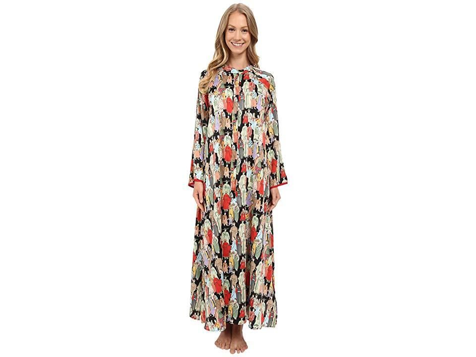 Universal Cat Converter Natori Women's Printed Charmeuse Zip Caftan - Luxury Lounge & Sleep Wear Natori Charmeuse Lounge Wear