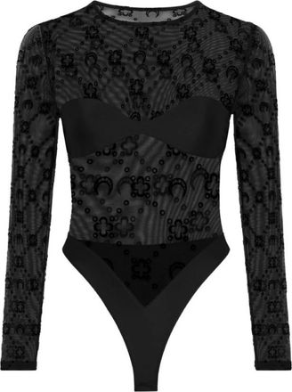 Marine Serre Moonogram Mesh Flock Bodysuit Top - Dames - Bodies - Zwart - XS - Tweed - Tops