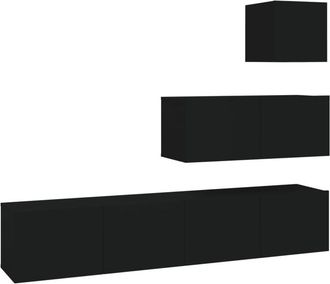 vidaXL 4 Piece tv Cabinet Set Black Engineered Wood Vidaxl