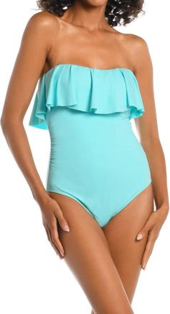 La Blanca Island Goddess Ruffle Bandeau Swimsuit In Ice Blue