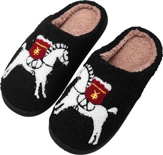 Generic Ladies Slippers Autumn Winter Fuzzy Footwear for Couples New Home Cute Cartoon Animal Outdoor Anti Slip Warm Clogs Slippers for Women(Black, 4.5)