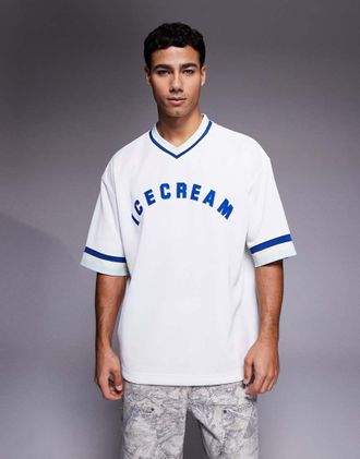 Icecream Maglia sportiva bianca con scollo a V e logo-Bianco