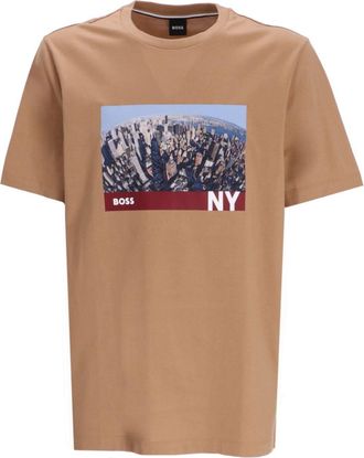 BOSS graphic-print cotton T-shirt - men - Cotton - M - Brown