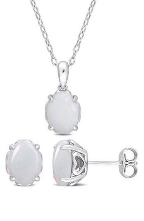Delmar Oval Opal Stud Earrings & Pendant Necklace Set in White at Nordstrom Rack