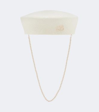 Ruslan Baginskiy Cappello in paglia con perle bijoux