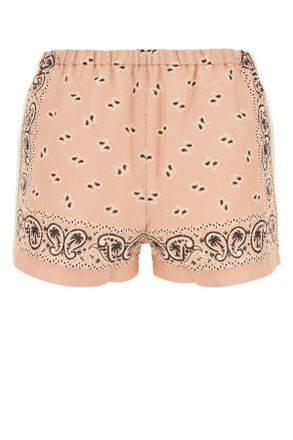 Palm Angels Womens Printed Linen Blend Shorts - Beige - Size X-Small