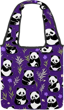 Generic Cute Panda on Purple Reversible Canvas Shoulder Tote - Double-Sided Print, 12oz Cotton, 27cm Drop, Fold-Flat Bag for Travel, Shopping, Street Outings