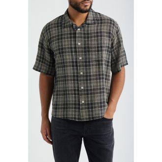 Corridor Plaid Seersucker Short Sleeve Button-Up Shirt in Black at Nordstrom, Size Xx-Large