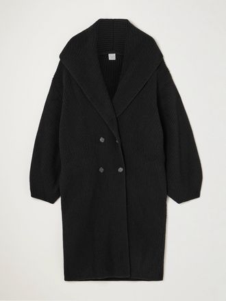 Toteme Cardigan Doppiopetto In Lana A Coste - Nero