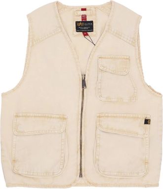 Alpha Industries Vintage Denim Rits Vest Wit - Heren - Bodywarmers - Beige - M - Denim - Jassen