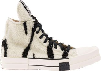 Rick Owens Black And White Shearling Sneakers In Cotton Woman