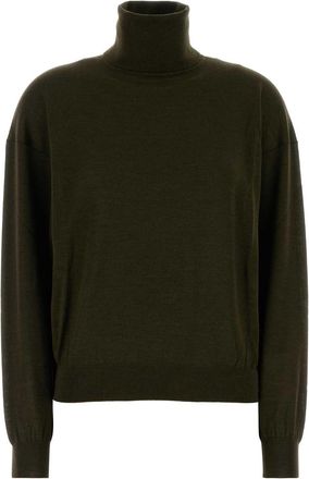 Saint Laurent Womens Olive Green Cashmere Blend Sweater - Dark Green - Size Small