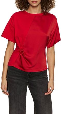 Sanctuary Satin & Cotton Gathered T-Shirt in Cherry Lacquer Red at Nordstrom, Size X-Small