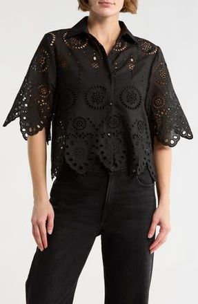 Forgotten Grace Eyelet Button Front Top in Black at Nordstrom Rack, Size X-Large