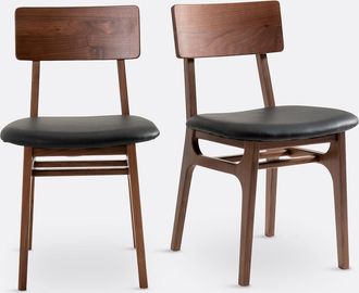 La Redoute Interieurs Set van 2 stoelen in notenhout en leer, Larsen