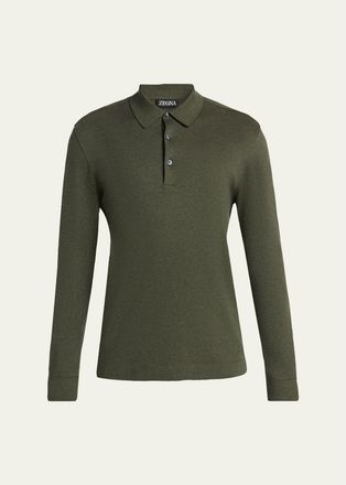 Ermenegildo Zegna Mens Cotton Long-Sleeve Polo Shirt