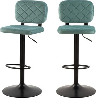 Rendez-Vous D&eacute;co Set de 2 sillas de bar ajustables 60/81 cm en terciopelo verde agua