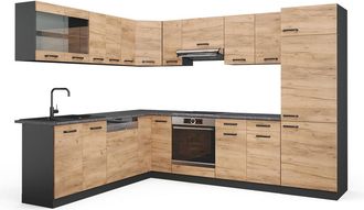 Vicco Cocina Esquinera R-line, Oro Power Roble/antracita, 227 X 287 Cm, Et Antracita