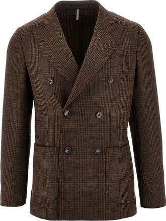 Santaniello double-breasted check jacket - Brown