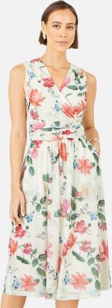 Yumi Floral Print Mesh Stretch Midi Dress in Ivory at Nordstrom, Size 16