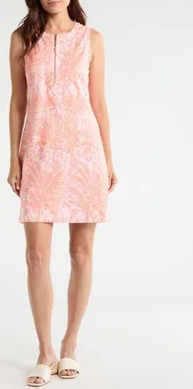 Tommy Bahama Palm A Dora Split Neck Linen Blend Dress in Crystal Rose at Nordstrom, Size X-Large
