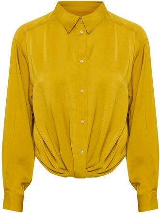 Inwear Overhemden, Dames, Geel, XS, Polyester, Gouden Palmblouse met Knoopdetail