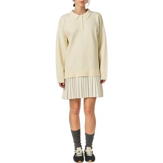 English Factory Long Sleeve Mixed Media Polo Minidress in Cream at Nordstrom, Size X-Small