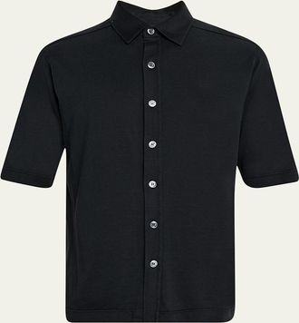 Kiton Mens Silk and Cotton Short-Sleeve Overshirt