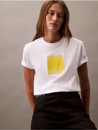 Calvin Klein Jeans Calvin Klein Womens Blur Logo Graphic Classic T-Shirt - White - XS
