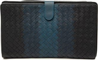 Bottega Veneta Black Navy Leather Clutch Bag (Pre-Owned)