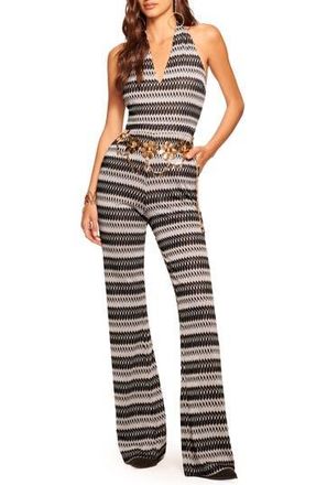 Ramy Brook Chandler Halter Neck Jumpsuit in Black/sandstone Geometric Knit at Nordstrom Rack, Size 10