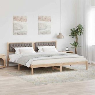 vidaXL Bed Frame with Headboard Taupe 200 x 200 cm Solid Pine Wood vidaXL