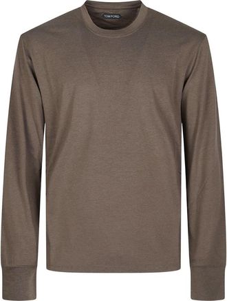 Tom Ford T-shirt met lange mouwen en ronde hals - Heren - Longsleeves - Bruin - M - Katoen - Tops