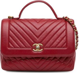 Chanel 2017-2018 CC Chevron Calfskin Top Handle Flap satchel - women - Calf Leather - One Size - Red