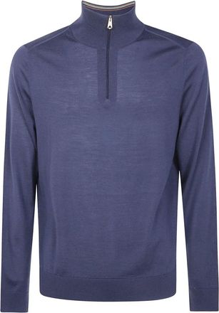 Paul Smith Zip Neck Sweater - Heren - Coltruien - Blauw - M - Wol - Truien & Vesten