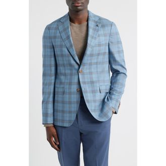 Jack Victor Midland Contemporary Fit Light Blue Plaid Super 120s Wool Sport Coat at Nordstrom, Size 46 Regular