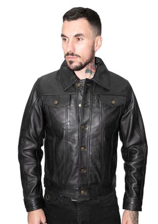 Infinity Leather Mens Mens Retro Trucker Jacket-Constantine - Black - Size X-Small