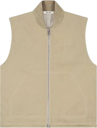 Olaf Hussein Zip Up Workwear Gilet - Heren - Bodywarmers - Beige - S - Katoen - Jassen