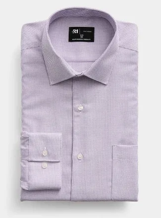 Le 31 Mens Wrinkle-free light blue jacquard check shirt Modern fit