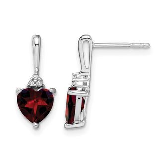 Diamond2Deal 14k White Gold Garnet and Diamond Heart Earrings