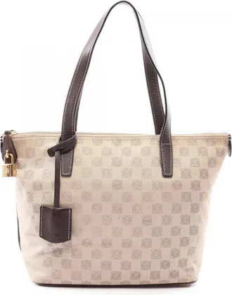 Loewe Beige Brown Canvas Leather Handbag Tote Bag (Pre-Owned)
