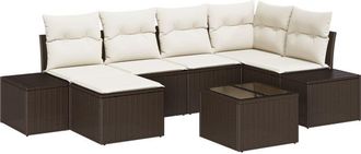 vidaXL Garden Sofa Set with Cushion 7 pcs Brown and Cream Poly Rattan vidaXL
