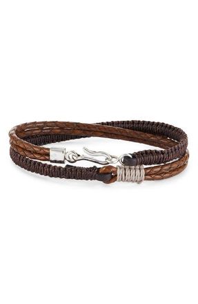 Caputo & Co. Mens Double Wrapped Braided Leather Bracelet in Dark Brown at Nordstrom