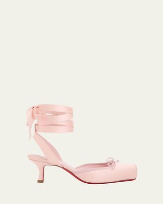 Christian Louboutin 55mm Cassia Lace-Up Satin Ballet Pumps