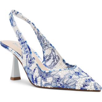 Betsey Johnson Clark Slingback Pump in White/Blue Floral at Nordstrom, Size 8.5