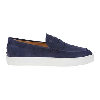 Tod's Tods, Loafers, male, Blue, Size: 9 1/2 US Blue Suede Loafer with Iconic Monogram