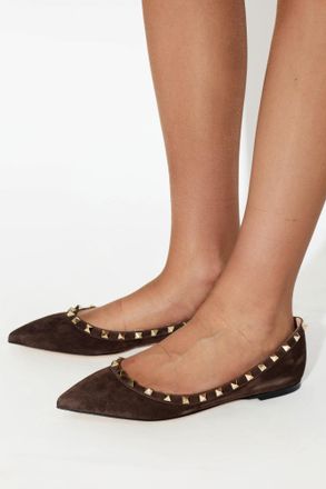 Valentino Garavani Suede Ballerinas With Studs, Womens, Brown