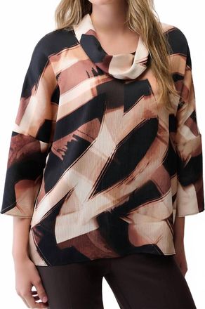 Joseph Ribkoff Abstract Print Cowl Neck Tunic Top In Black Brown