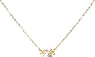 House of Brilliance 14K Yellow Gold Plated Sterling Silver Diamond Accent Floral Pendant Necklace