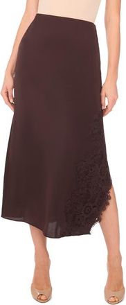 Vince Camuto Lace Detail Asymmetric Slip Skirt in Chocolate at Nordstrom, Size Large